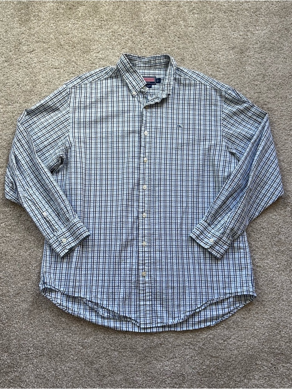 Vineyard Vines Men’s Large Blue Plaid Whale Shirt 100% Cotton Button Down